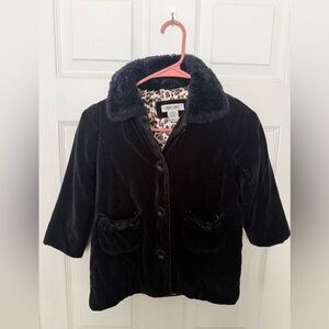 Cherokee Dress Coat Black Velvet Faux Fur Collar Leopard Lining Med Weight